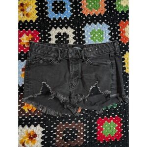 Express Women's Faded Black Shortie Distressed Cut Off Shorts Size 4 Waist 30"